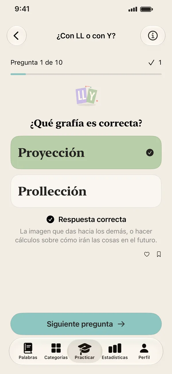 Ronda del juego ¿Con LL o con Y? en LEXO